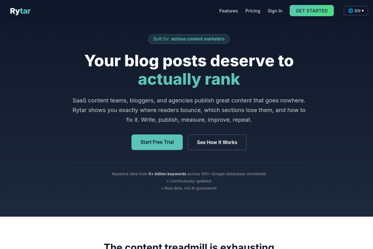 Screenshot of the Rytar website