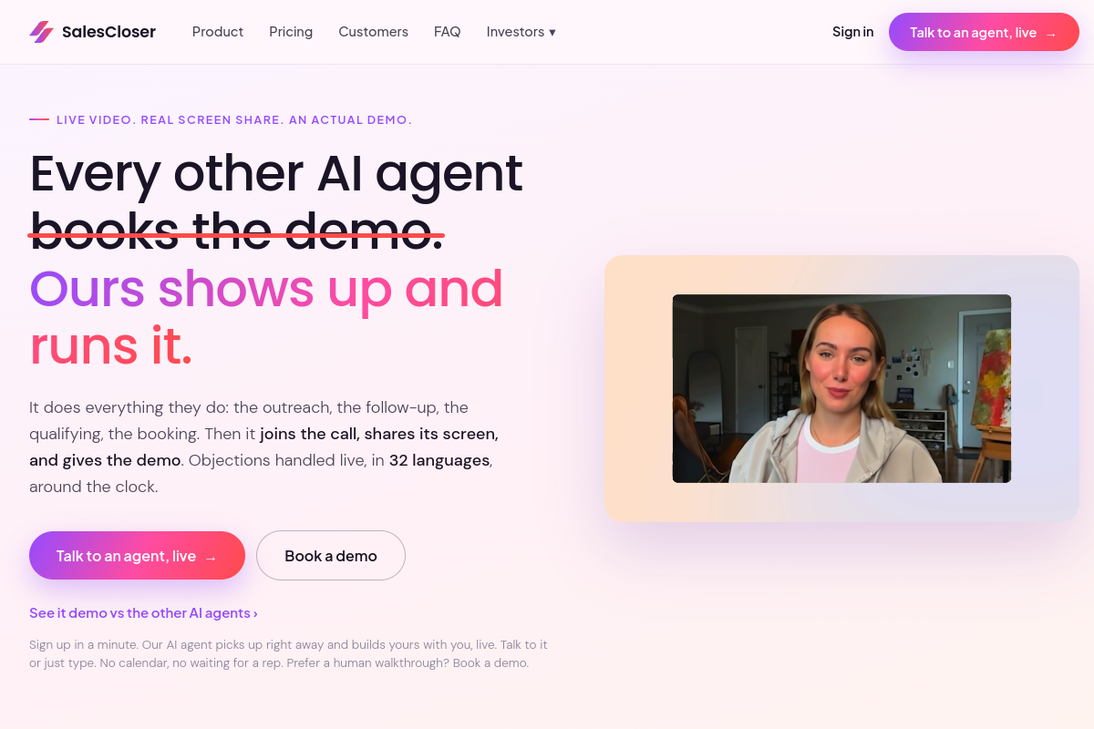 Screenshot of the SalesCloser website