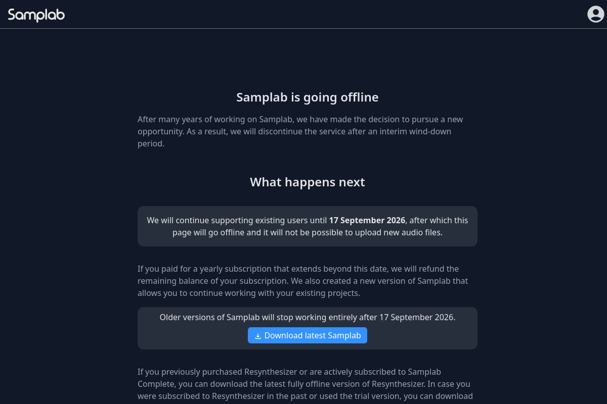 Screenshot of the Samplab website