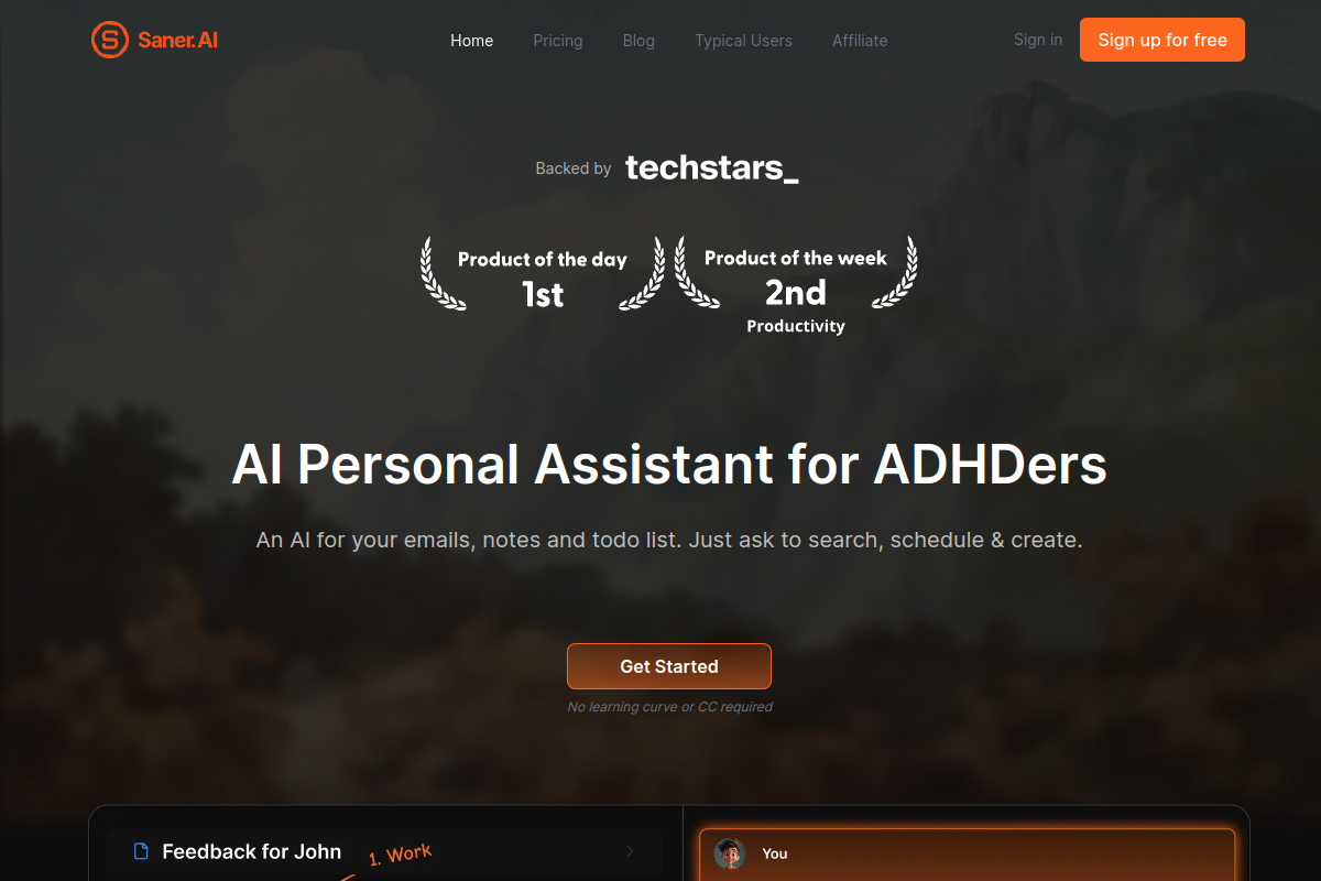 Screenshot of the Saner.ai website