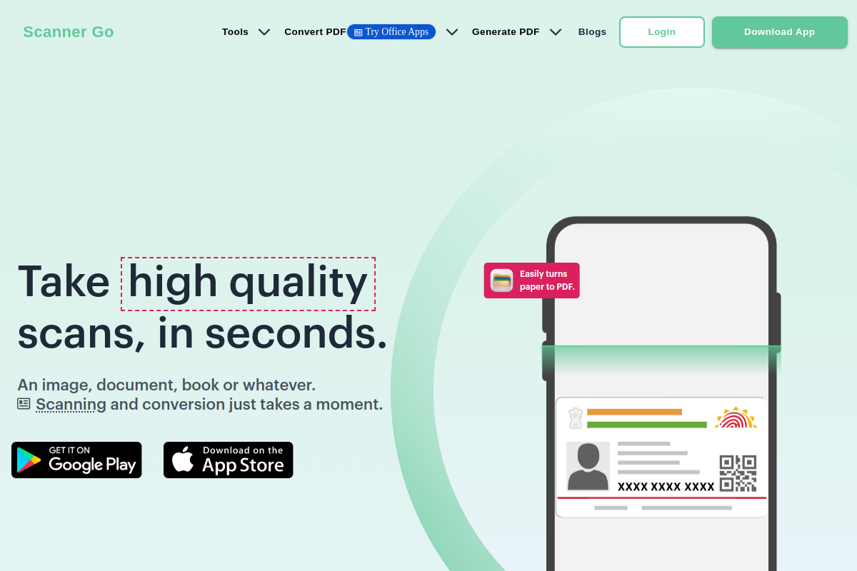 Screenshot of the ScannerGo website