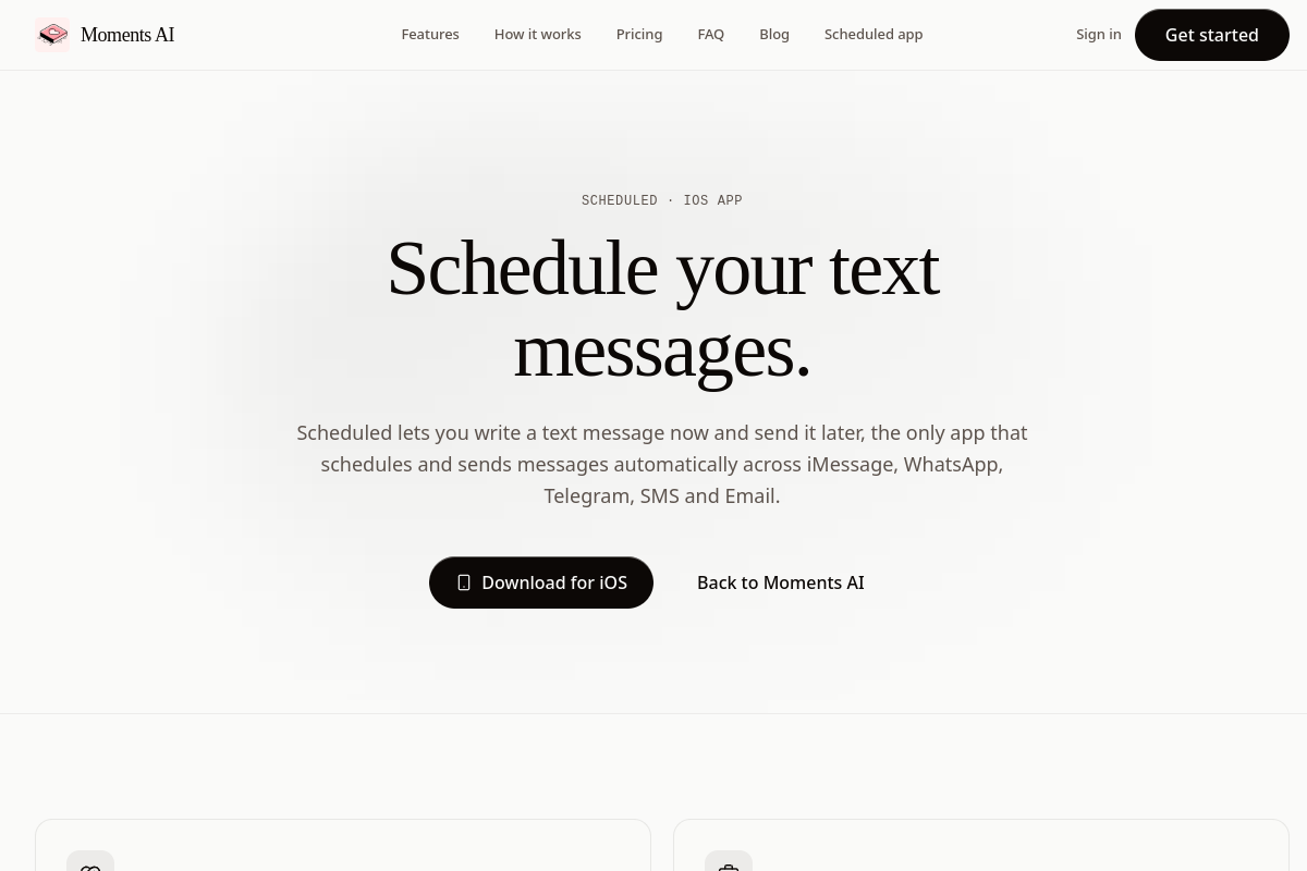 Screenshot of the Moments website