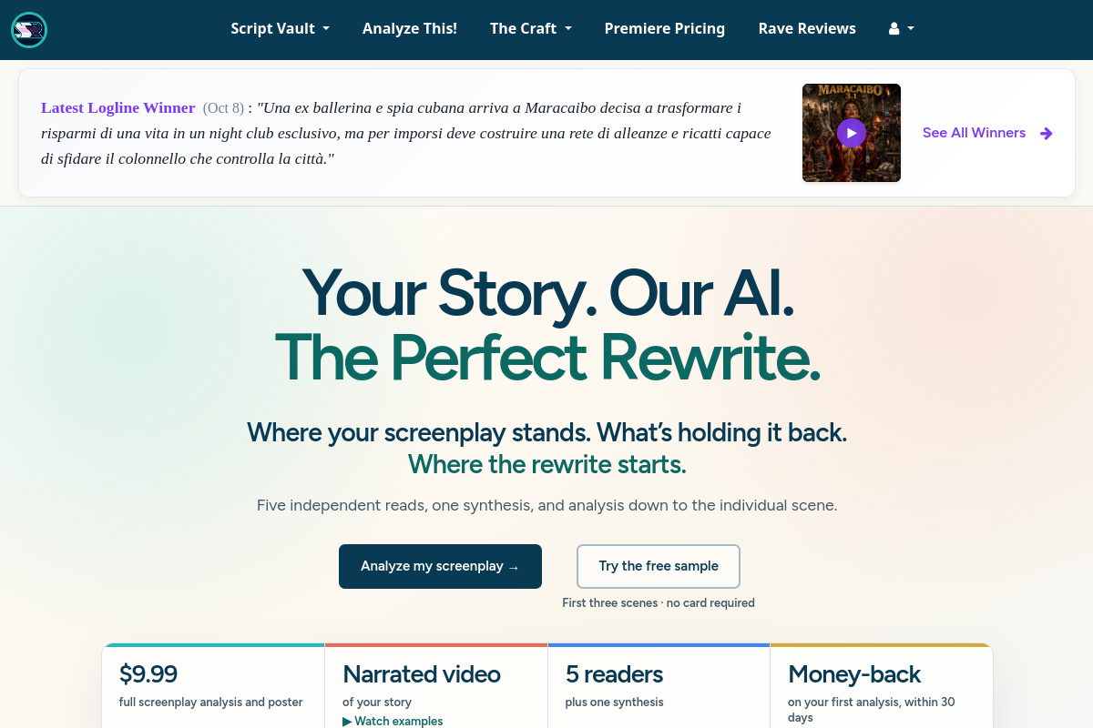 Screenshot of the Scriptreader website