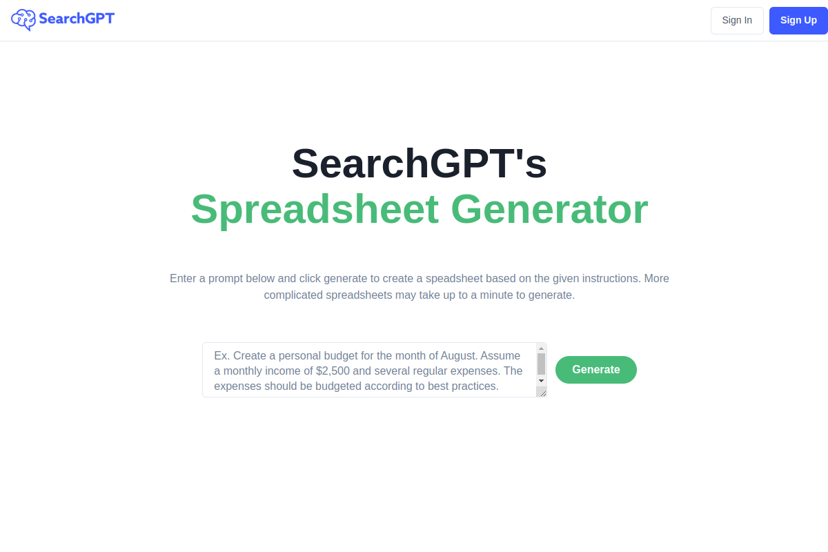 Screenshot of the SearchGPT website