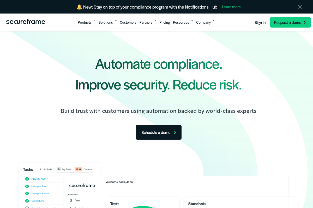Screenshot of the Secureframe Risk Management website