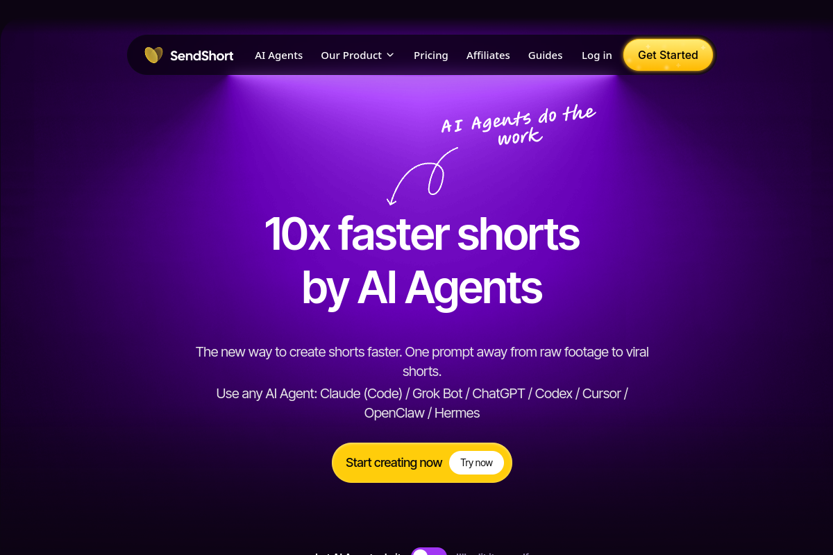 Screenshot of the SendShort website