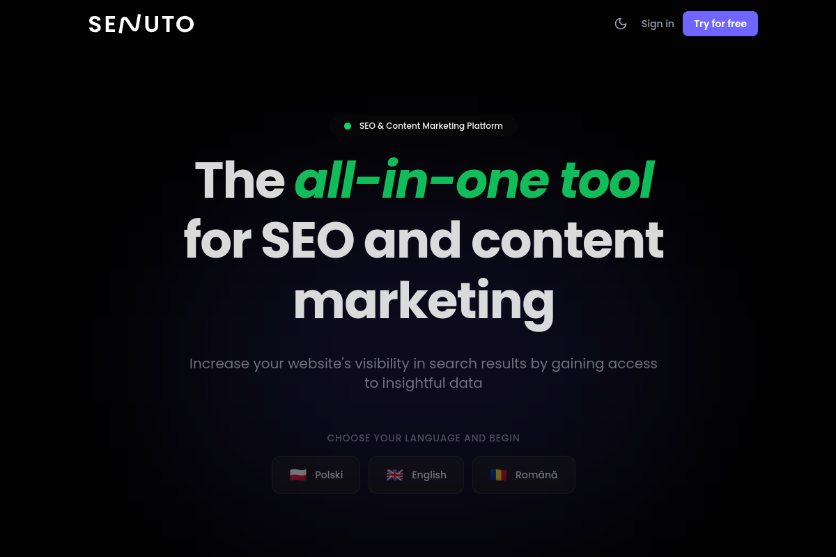 Screenshot of the Senuto Content Writer website