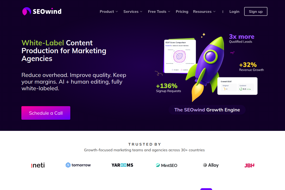 Screenshot of the SEOwind website