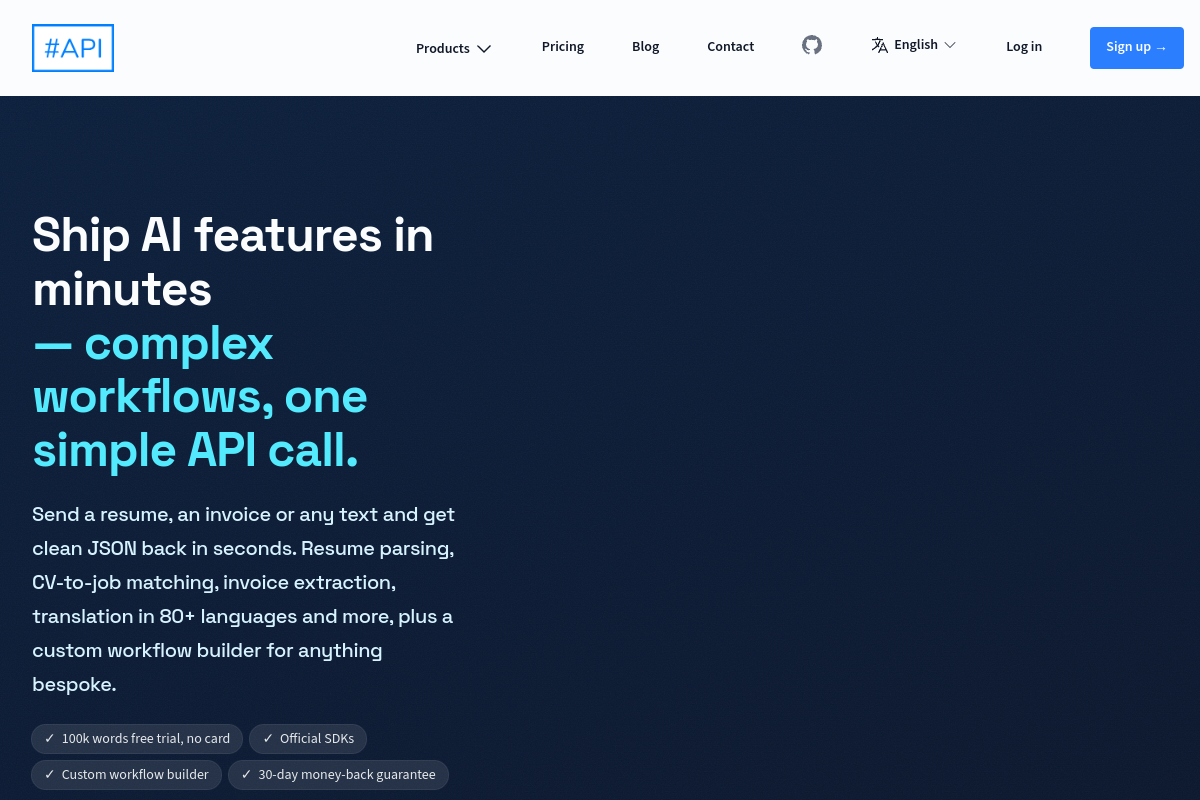 Screenshot of the SharpAPI website