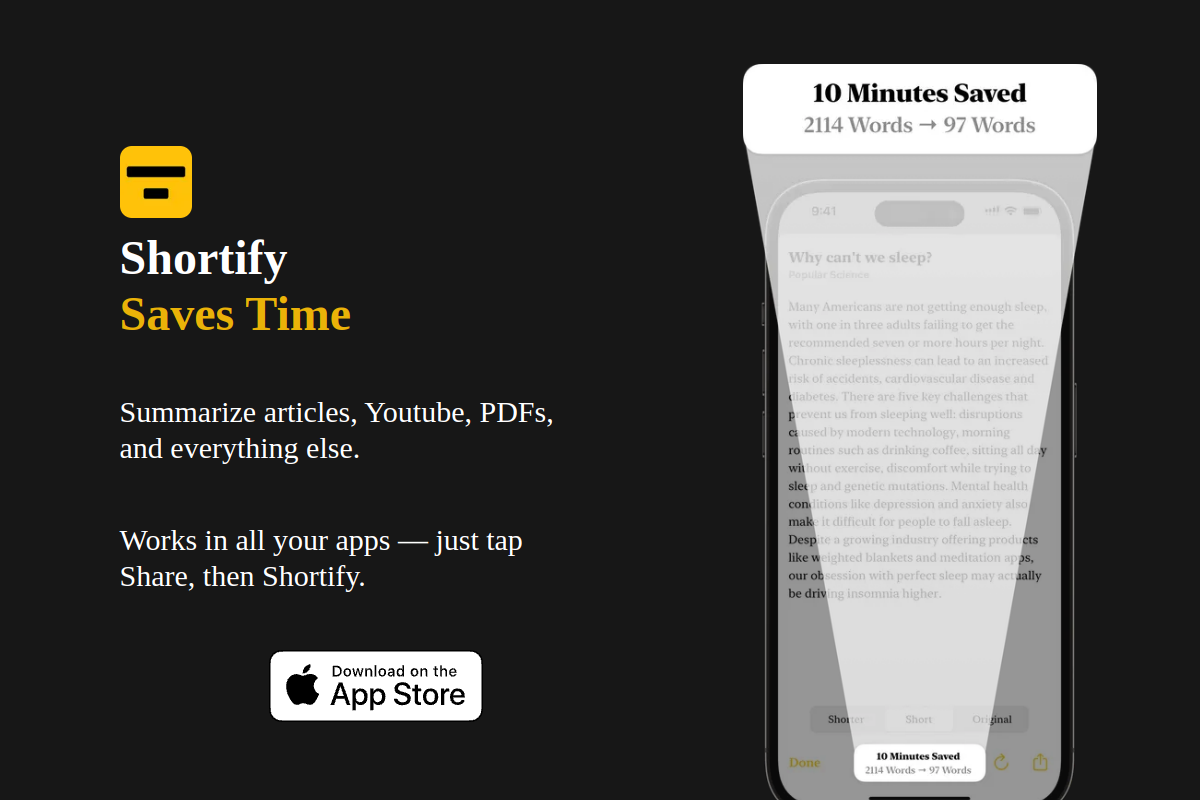 Screenshot of the Shortify website
