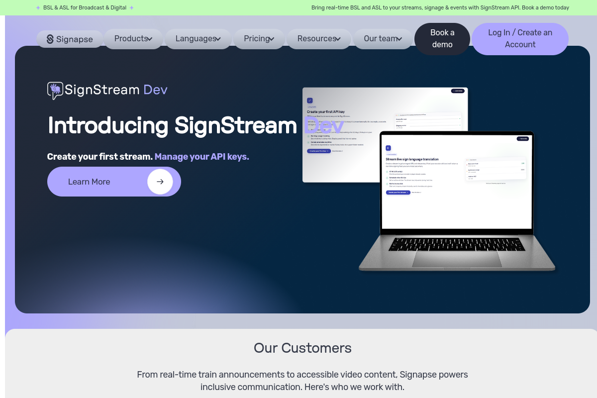 Screenshot of the Signapse website