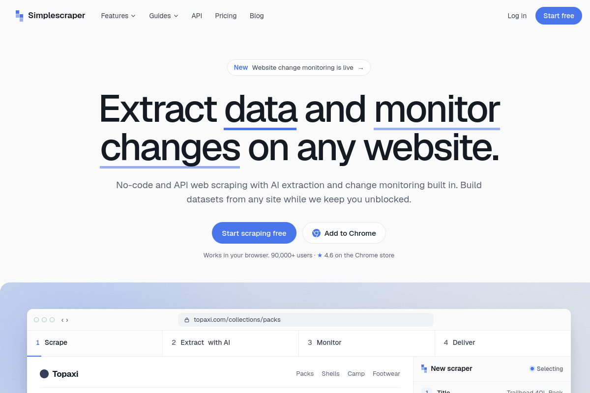 Screenshot of the Simplescraper website