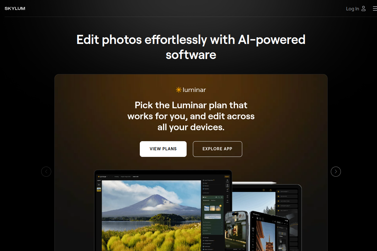 Screenshot of the Luminar AI website