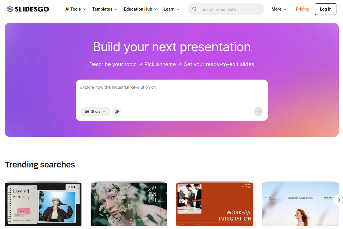 Screenshot of the SlidesGo website