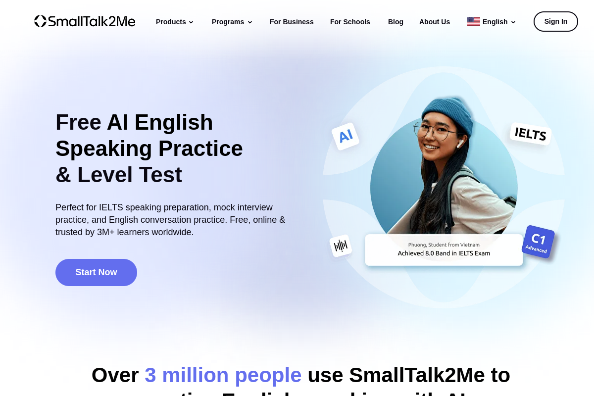 Screenshot of the SmallTalk2Me website