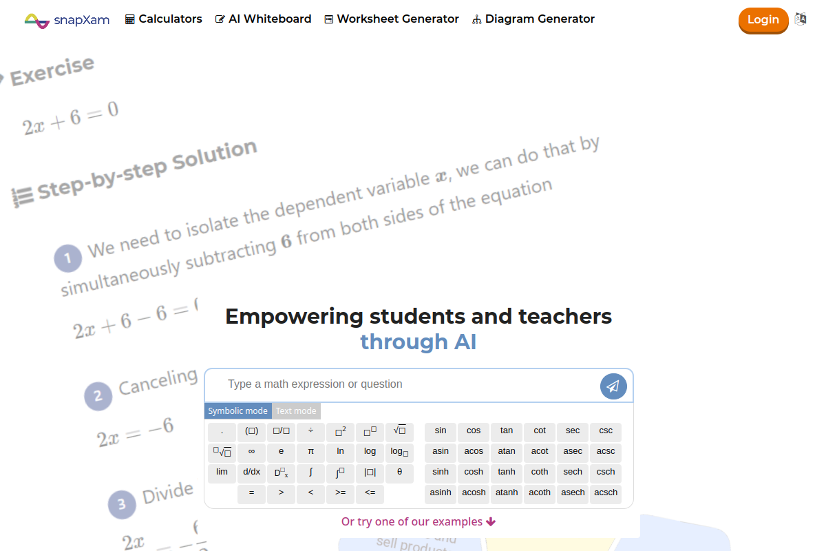 Screenshot of the SnapXam website