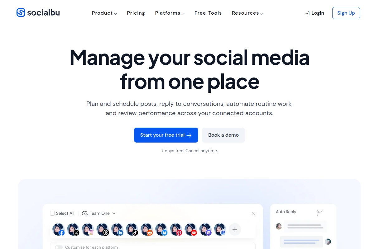 Screenshot of the SocialBu website