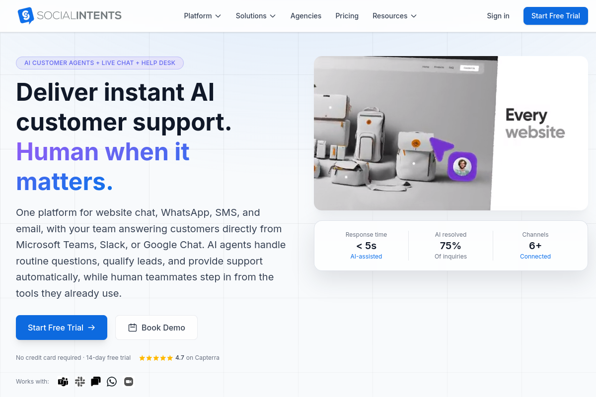Screenshot of the Social Intents website