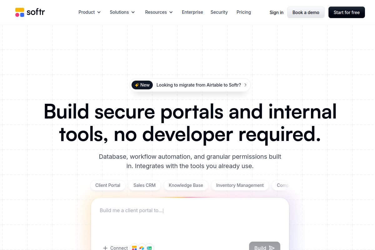 Screenshot of the Softr website