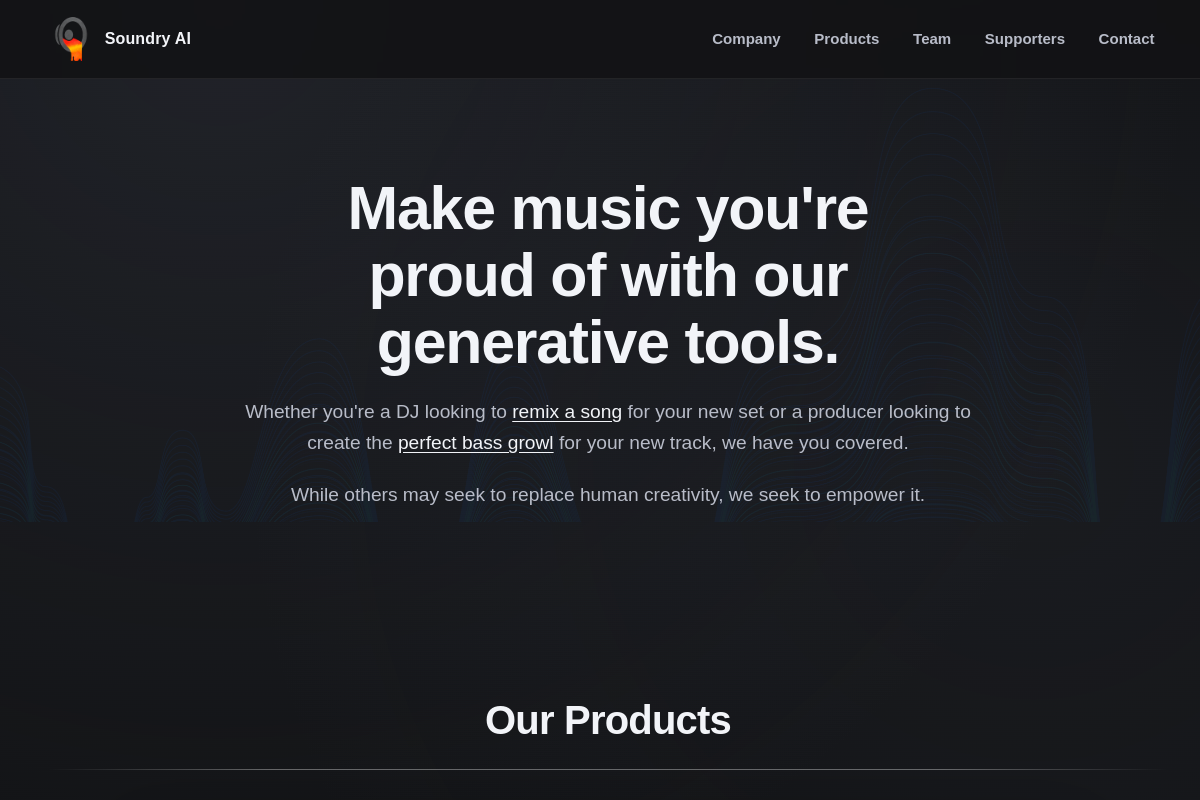 Screenshot of the Soundry AI website