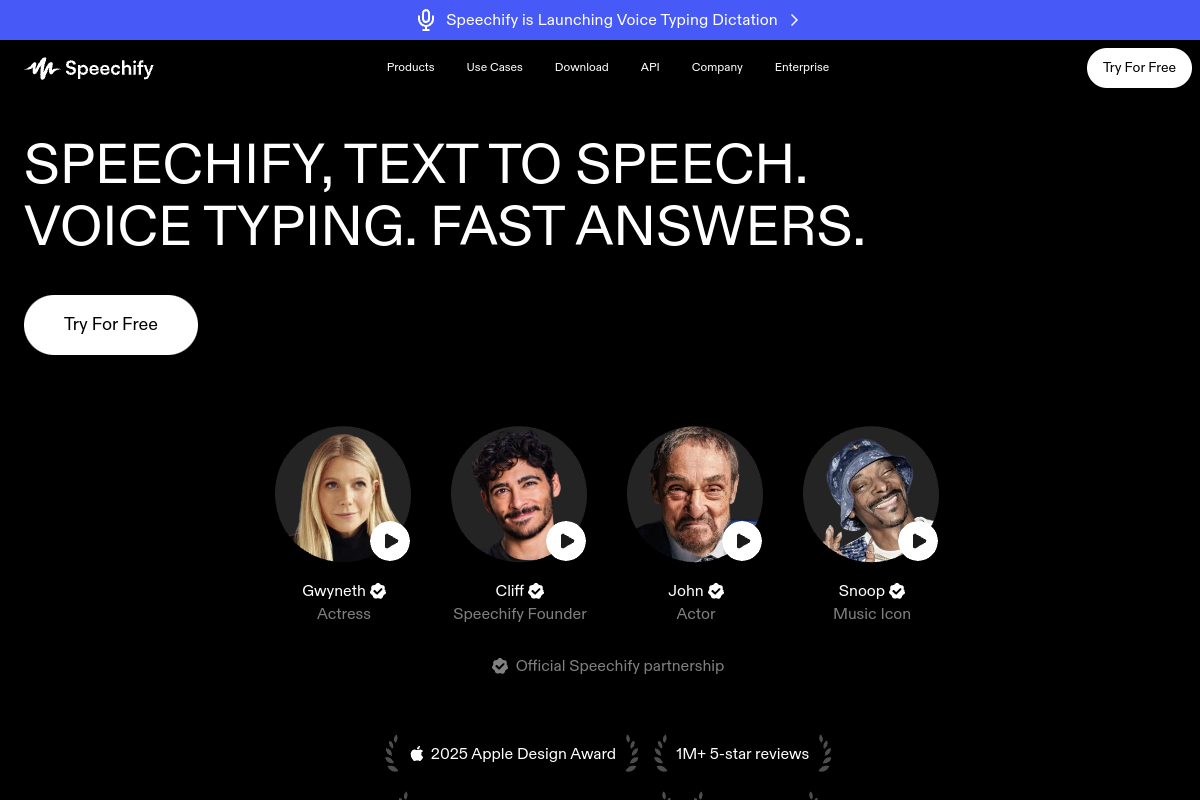 Screenshot of the Speechify website