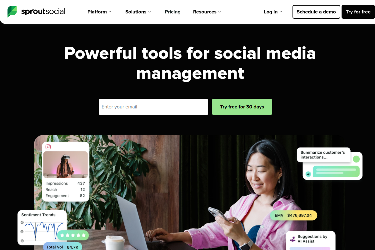 Screenshot of the Sprout Social website