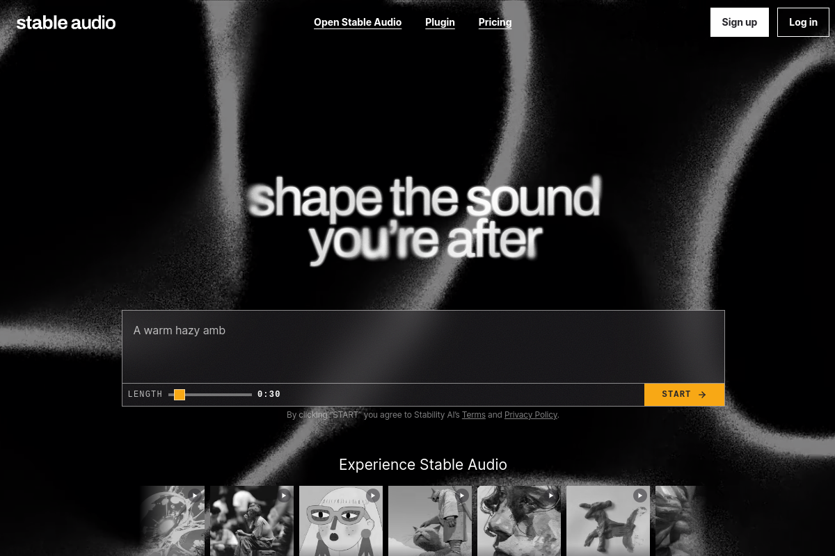 Screenshot of the Stable Audio website
