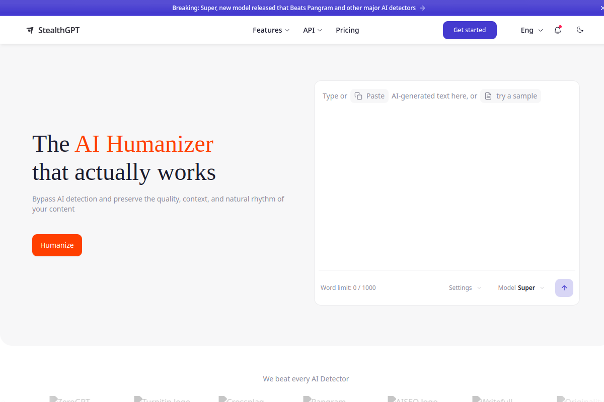 Screenshot of the StealthGPT website