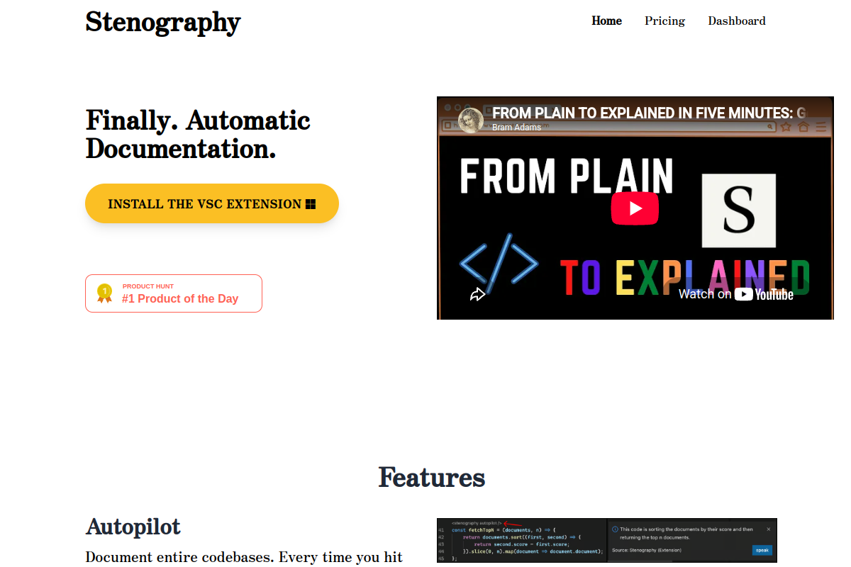 Screenshot of the Stenography website