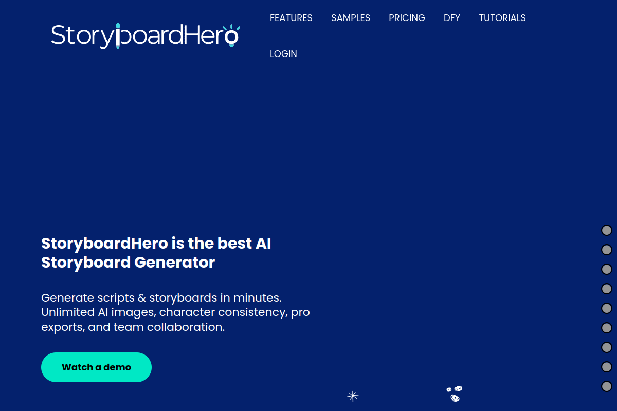 Screenshot of the StoryBoardHero website