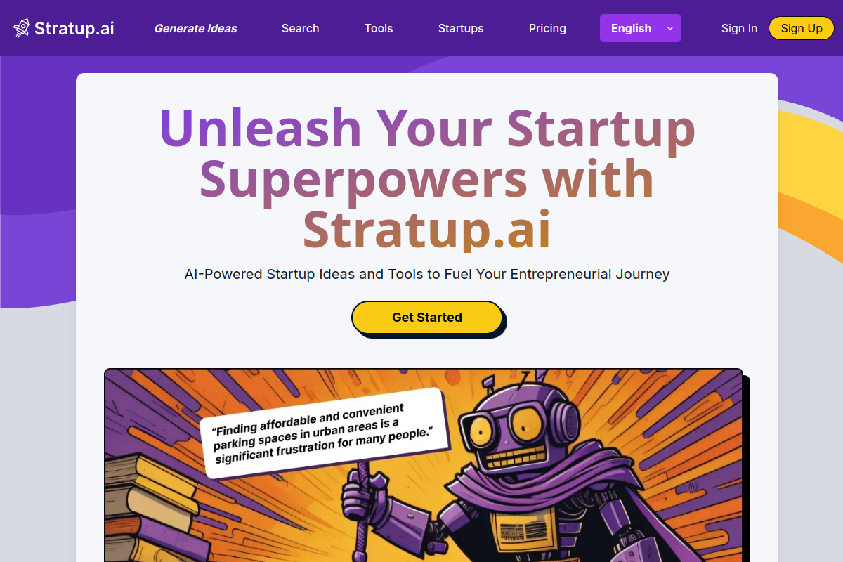 Screenshot of the Stratup.ai website