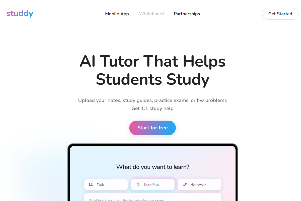 Screenshot of the Studdy website