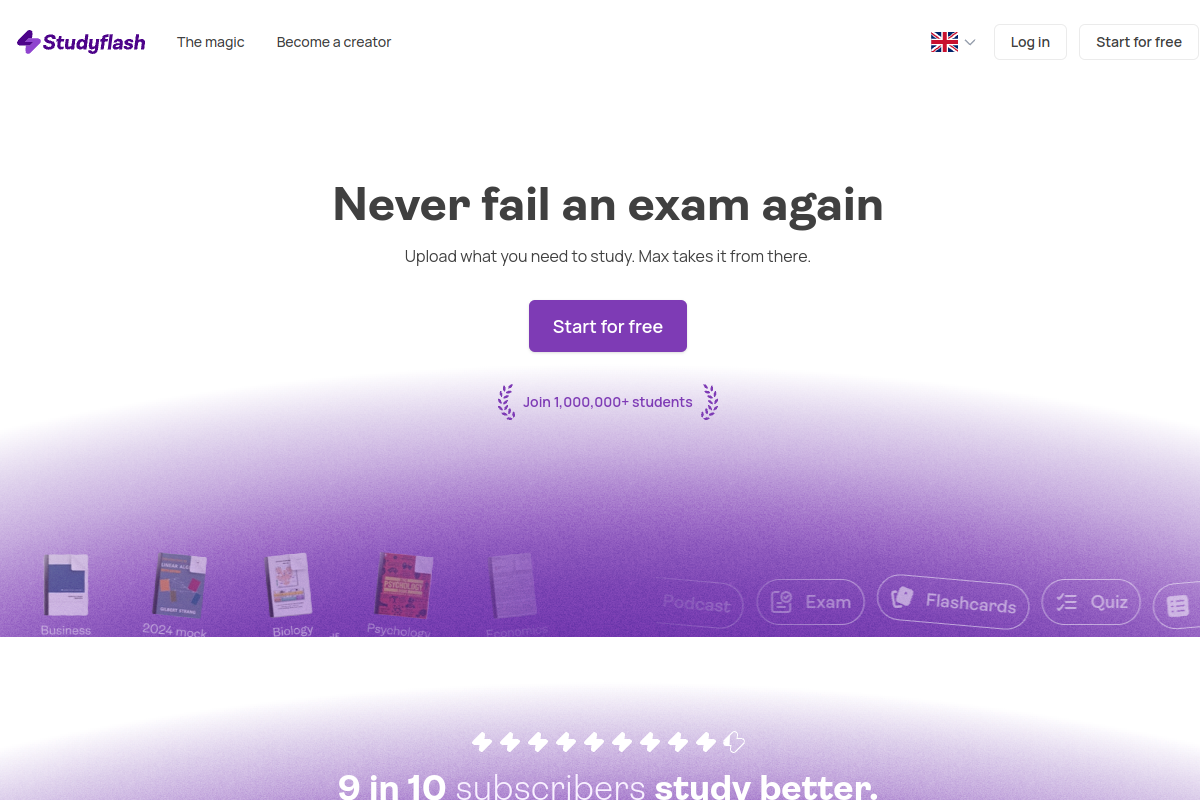Screenshot of the Studyflash website