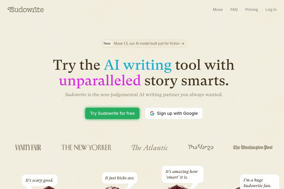Screenshot of the Sudowrite website