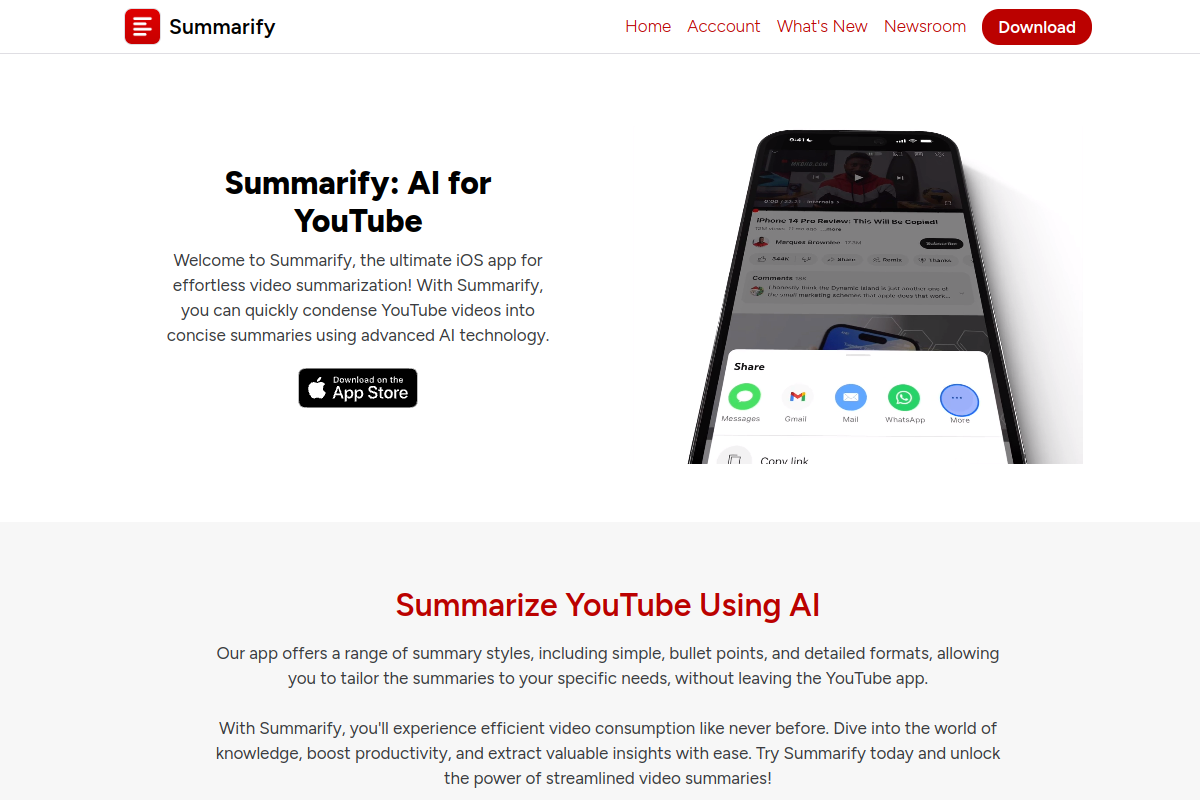 Screenshot of the Summarify website