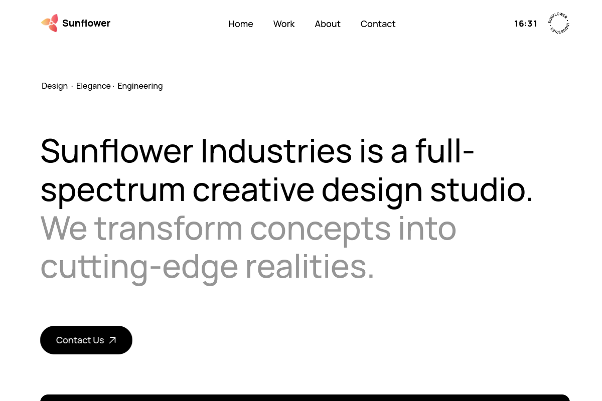 Screenshot of the Sunflower Sparrow website