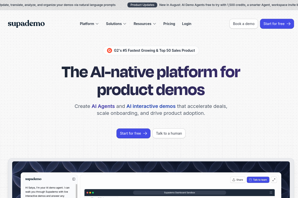 Screenshot of the Supademo website