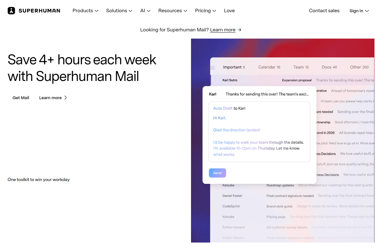 Screenshot of the Superhuman website