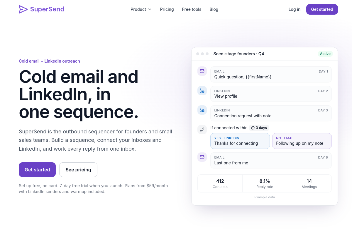 Screenshot of the Super Send website
