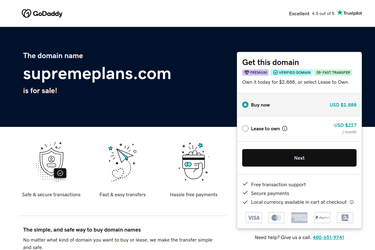 Screenshot of the Supreme Plans website