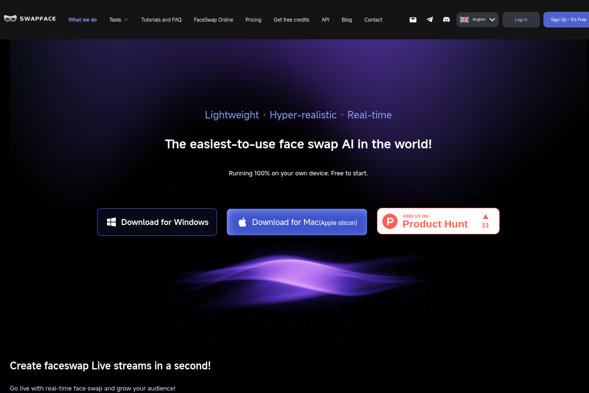 Screenshot of the Swapface website