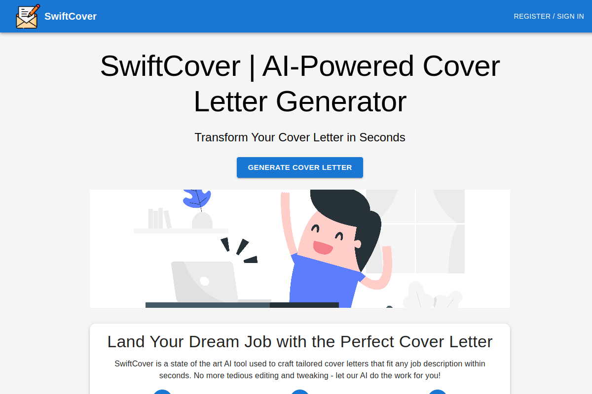 Screenshot of the Swiftcover website