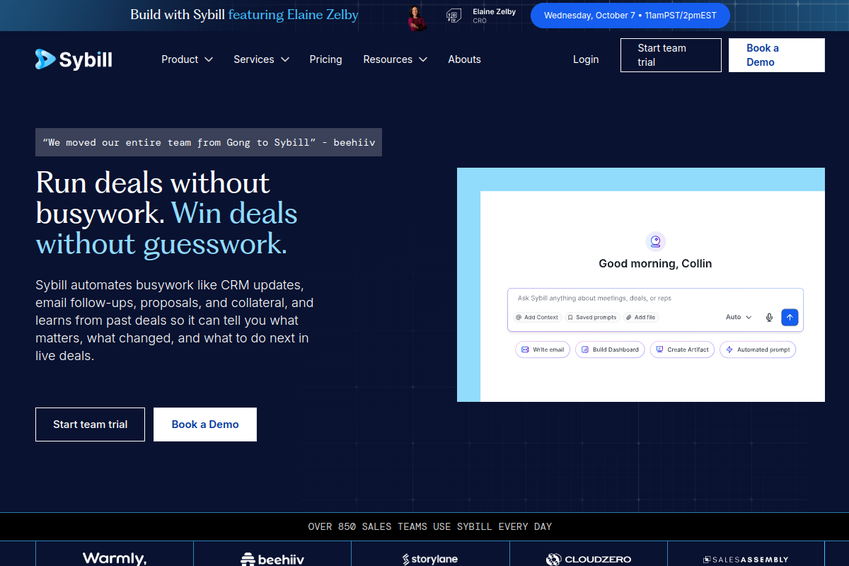 Screenshot of the Sybill website