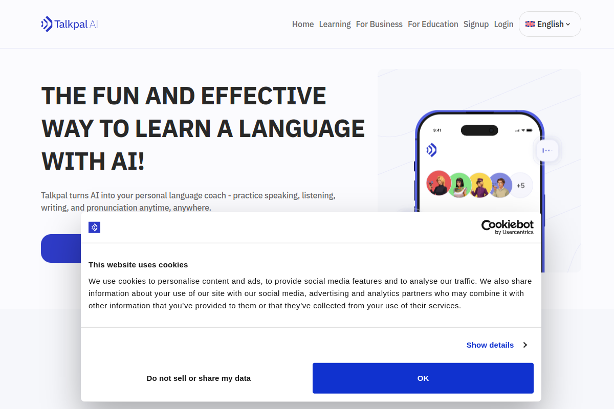 Screenshot of the TalkPal website
