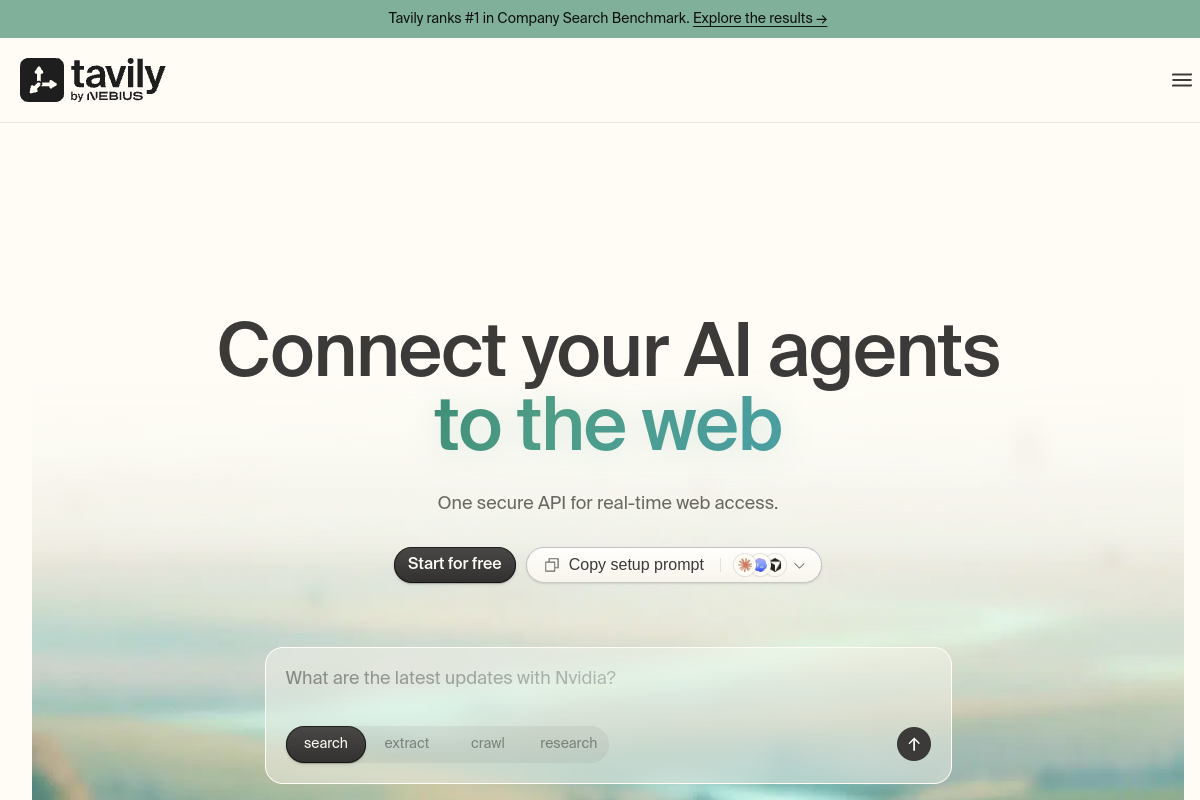 Screenshot of the Tavily website