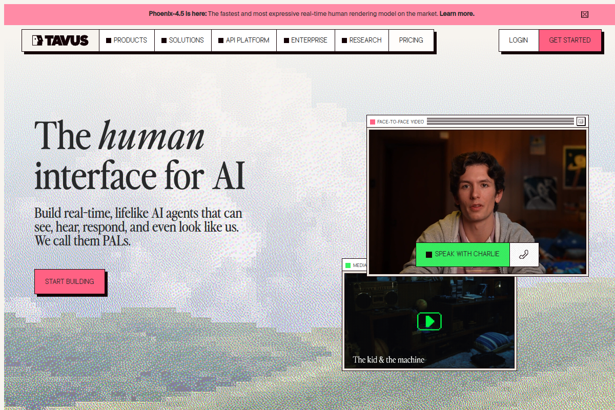 Screenshot of the Tavus website