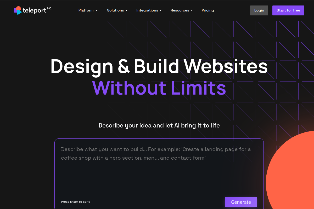 Screenshot of the TeleportHQ website