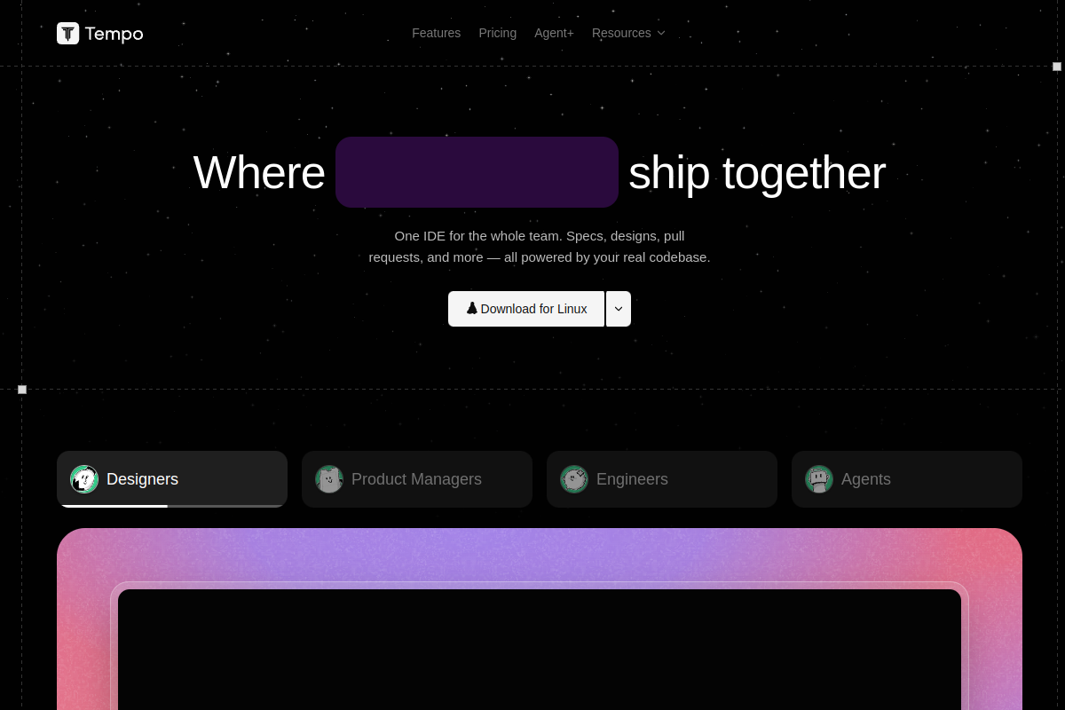 Screenshot of the Tempo website