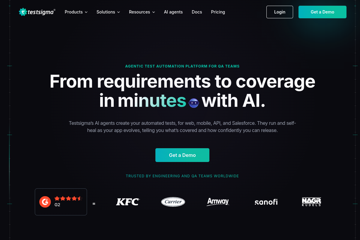 Screenshot of the Testsigma website