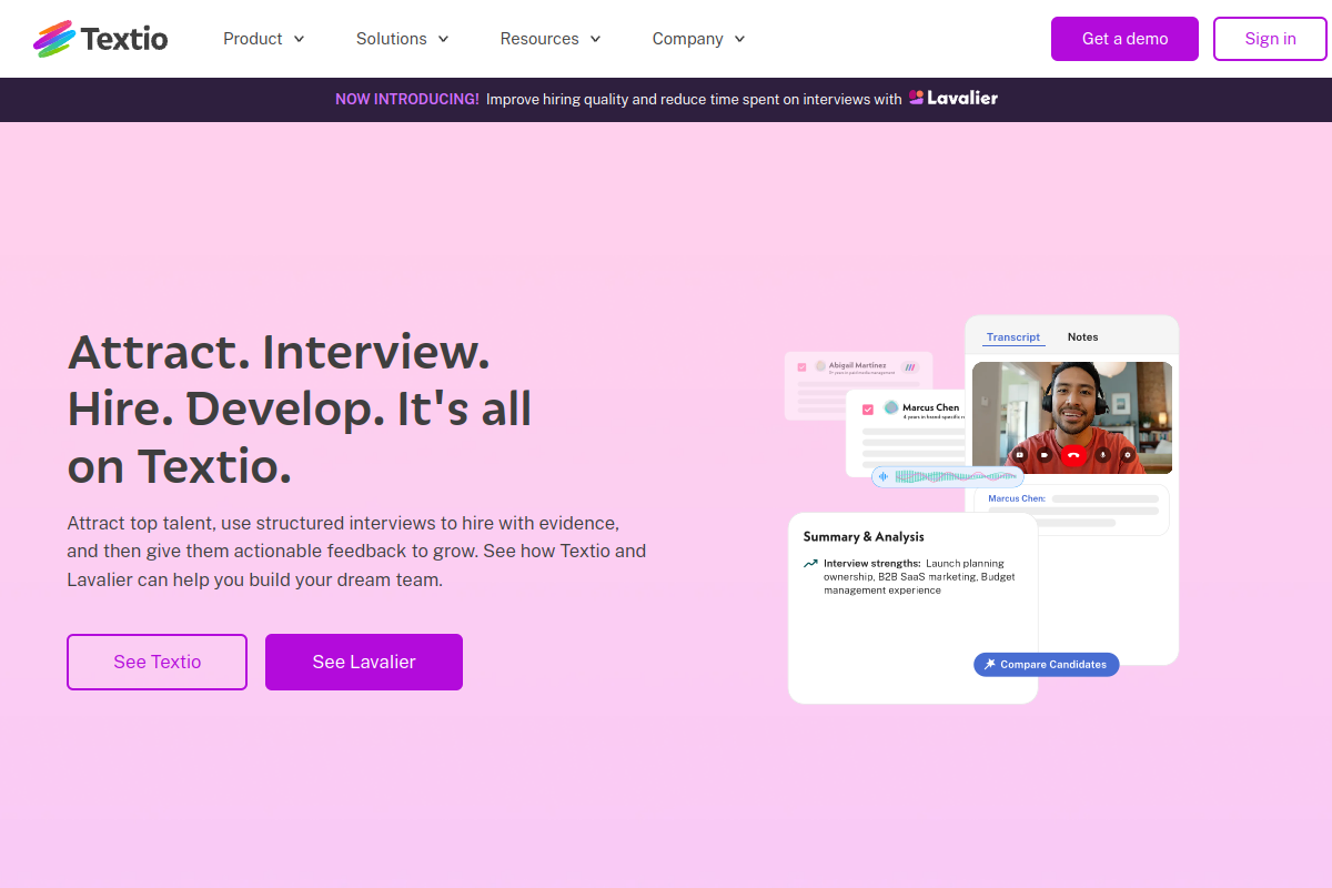 Screenshot of the Textio website